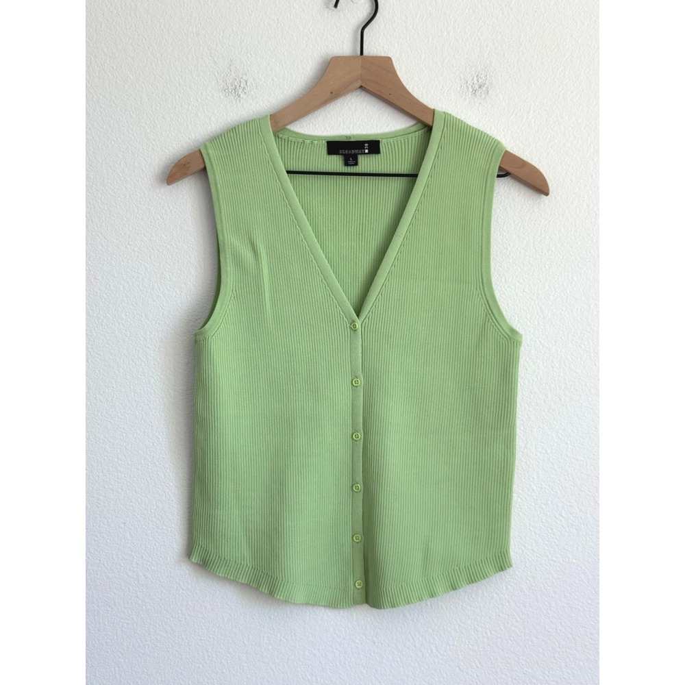90s Brat Green Ribbed Knit Vest Indie Sleek Minimalist Button Up Sleeveless Top